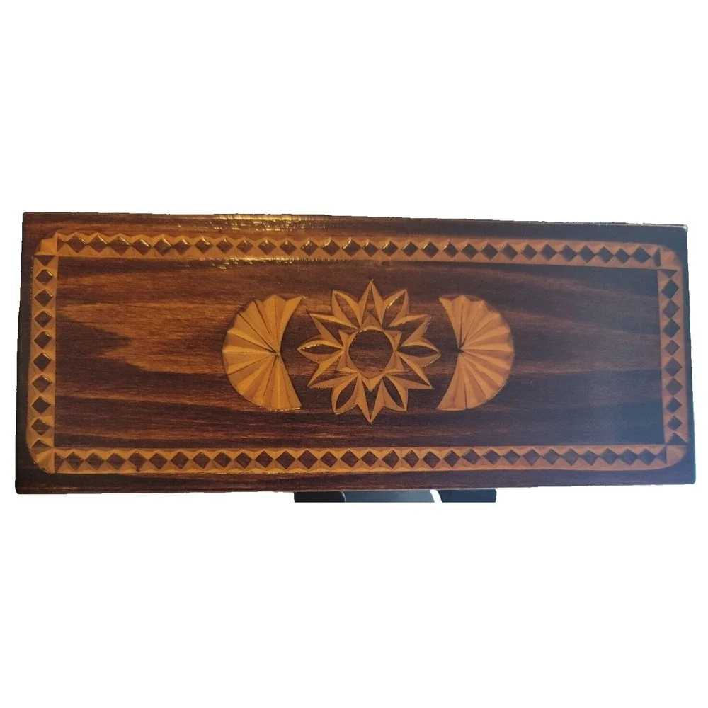Hand Made Wooden Chip Art 2 Pen Box 6 5/8